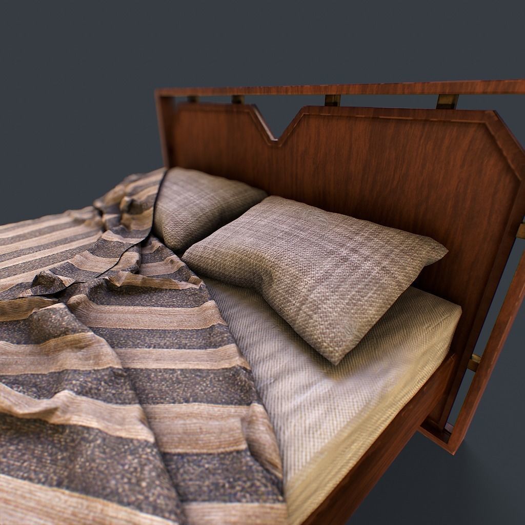 Retro Bed Low-poly 3D model_7