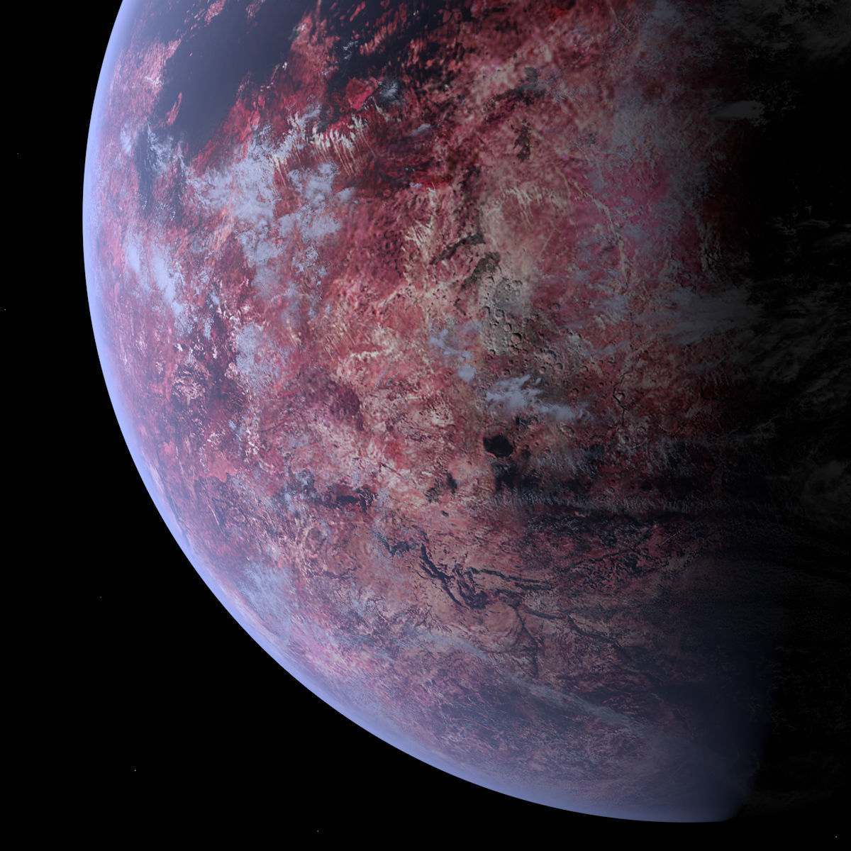 Purple Planet with Moon - Alien Planet 8k Low-poly 3D model_8