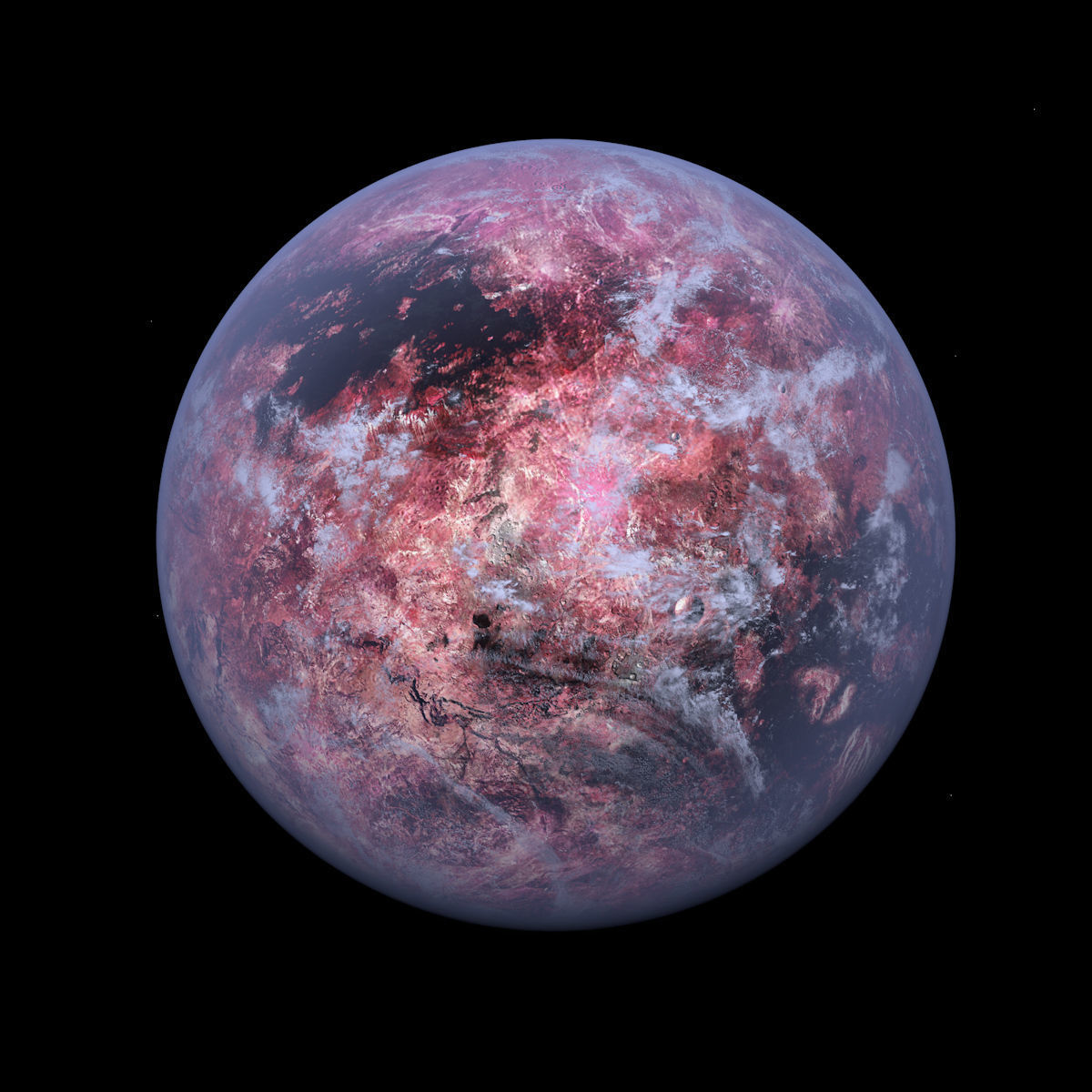 Purple Planet with Moon - Alien Planet 8k Low-poly 3D model_7