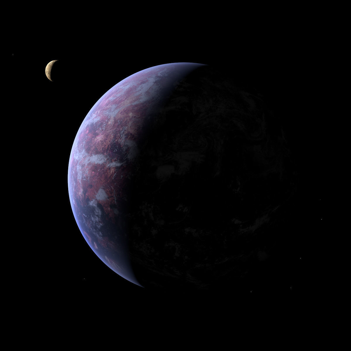 Purple Planet with Moon - Alien Planet 8k Low-poly 3D model_4