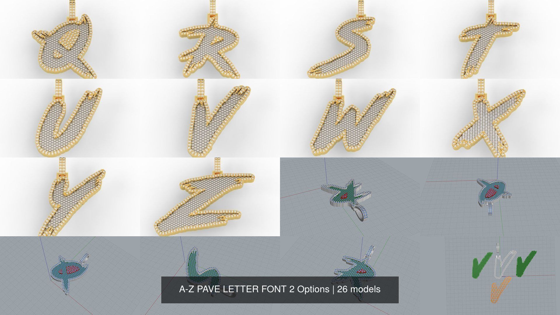 A-Z PAVE LETTER FONT 2 Options 3D Model Collection_2