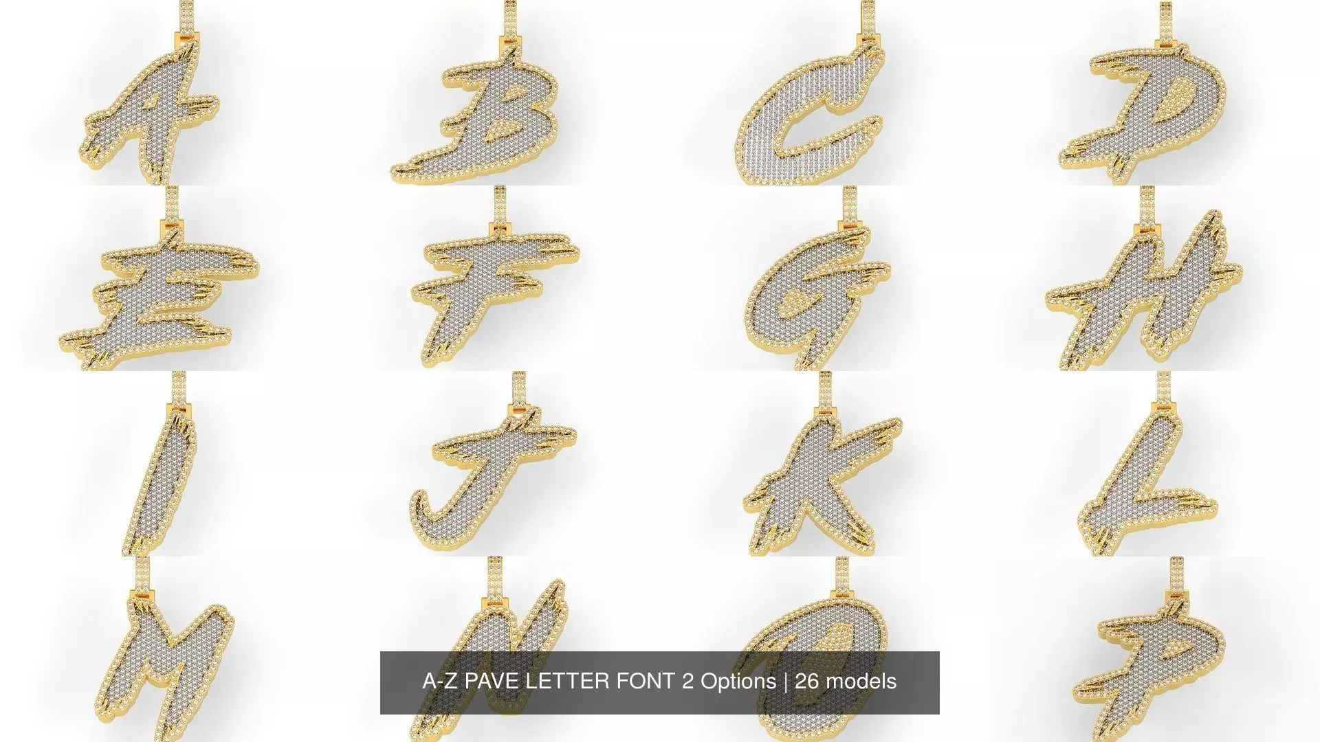 A-Z PAVE LETTER FONT 2 Options 3D Model Collection_0