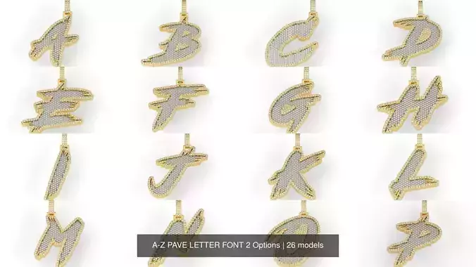 A-Z PAVE LETTER FONT 2 Options 3D Model Collection