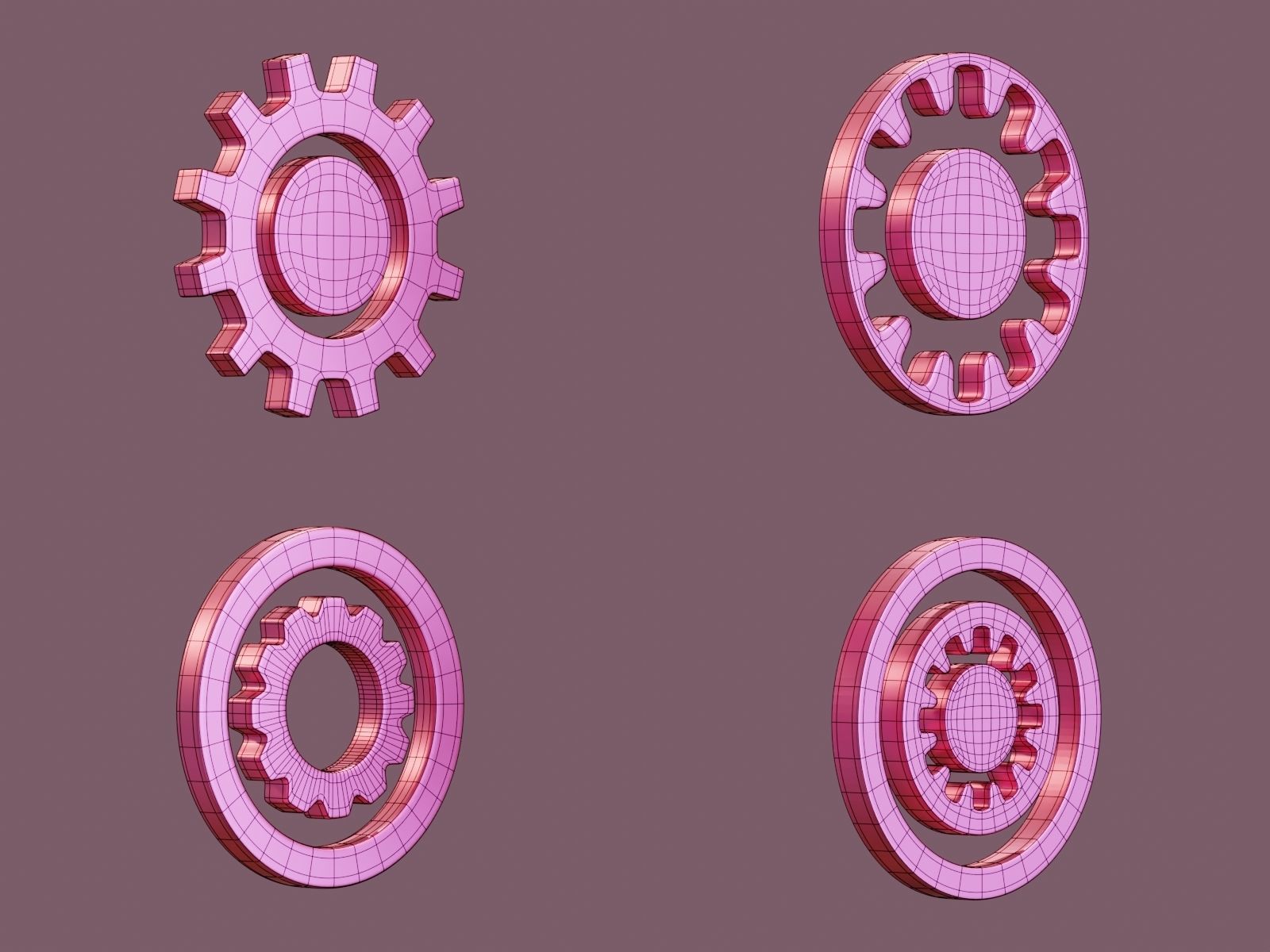 Gearwheel Icon Pack Base Mesh Subdivision Ready for Film Low-poly 3D model_2