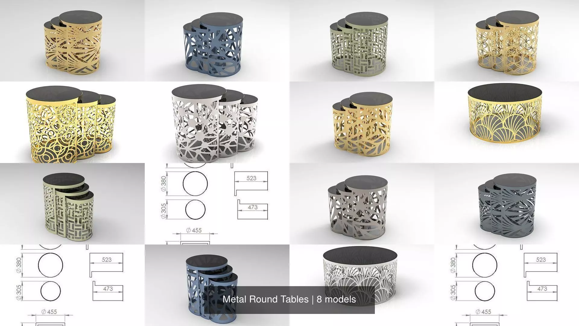 Metal Round Tables 3D Model Collection_0