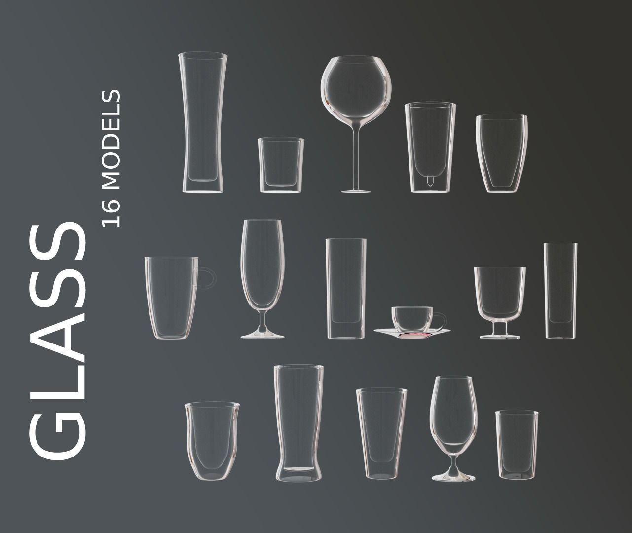 Glass set 16 models 3D model_1