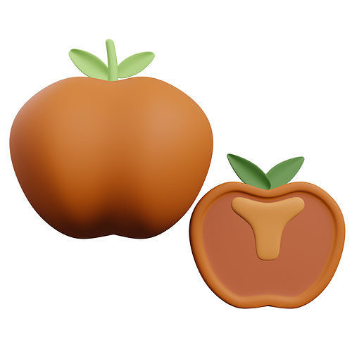 Presimmon apple and peach Low-poly 3D model