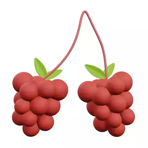 Raspberry two berries Low-poly 3D model