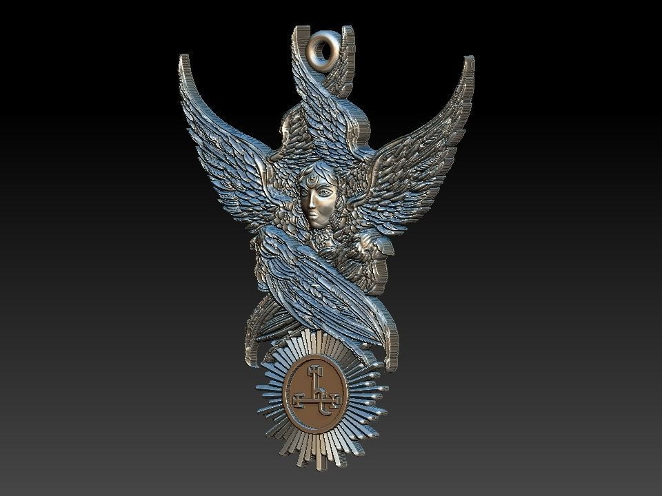 Lilith silver medallion with wings 3D print model_9