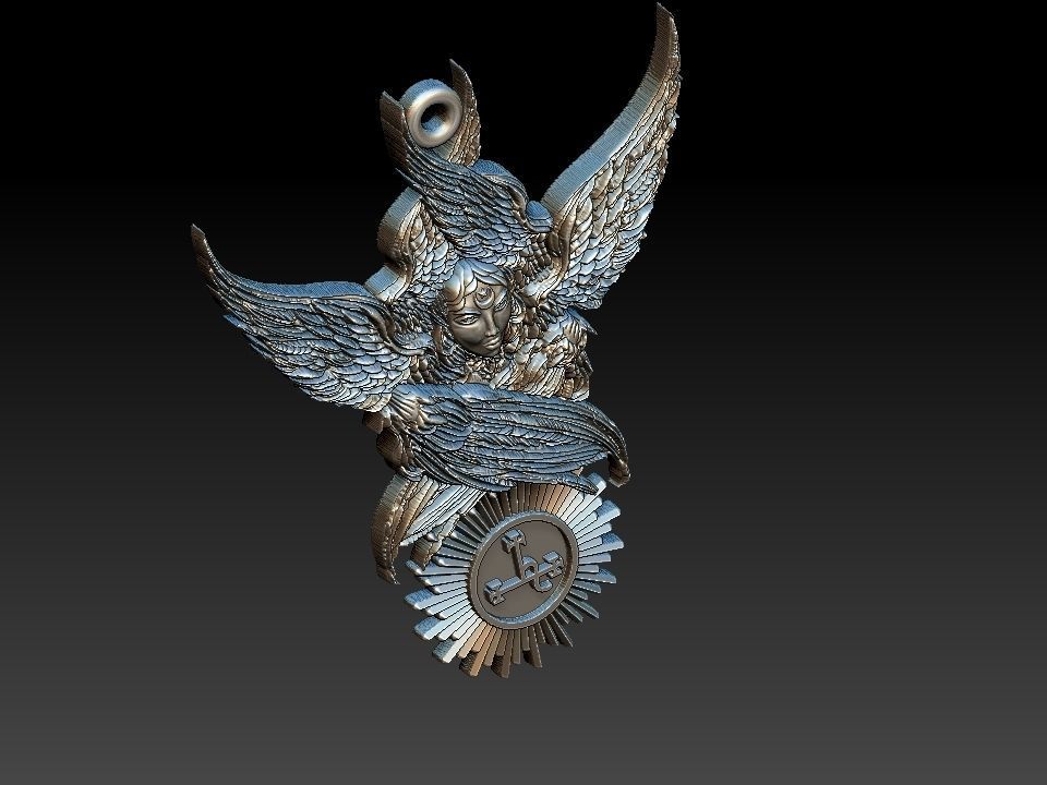 Lilith silver medallion with wings 3D print model_13