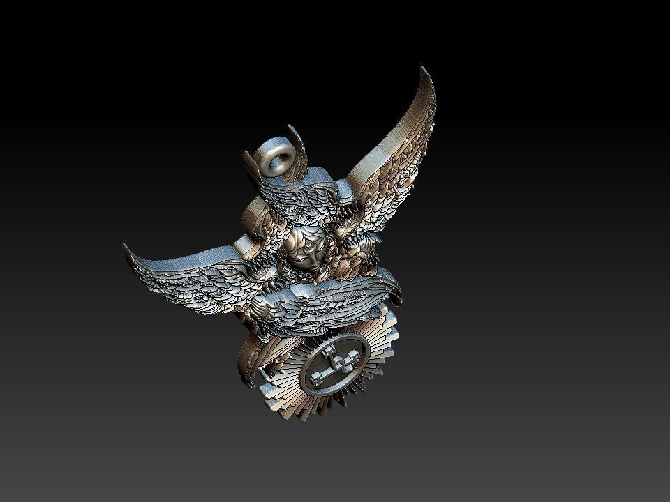 Lilith silver medallion with wings 3D print model_14