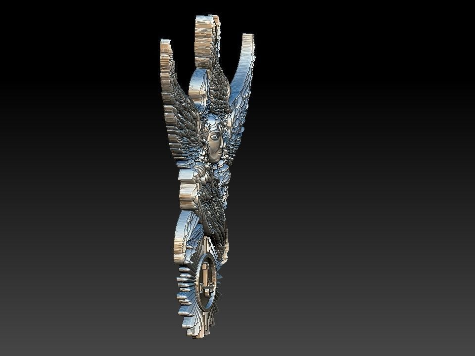 Lilith silver medallion with wings 3D print model_3