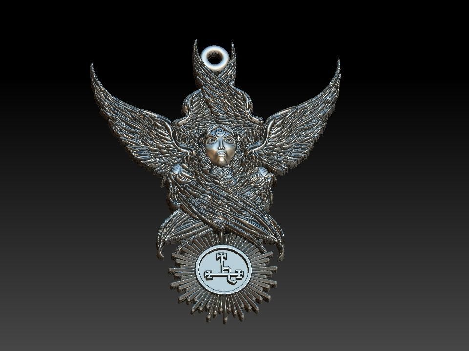 Lilith silver medallion with wings 3D print model_11