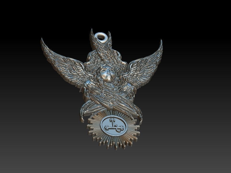Lilith silver medallion with wings 3D print model_12