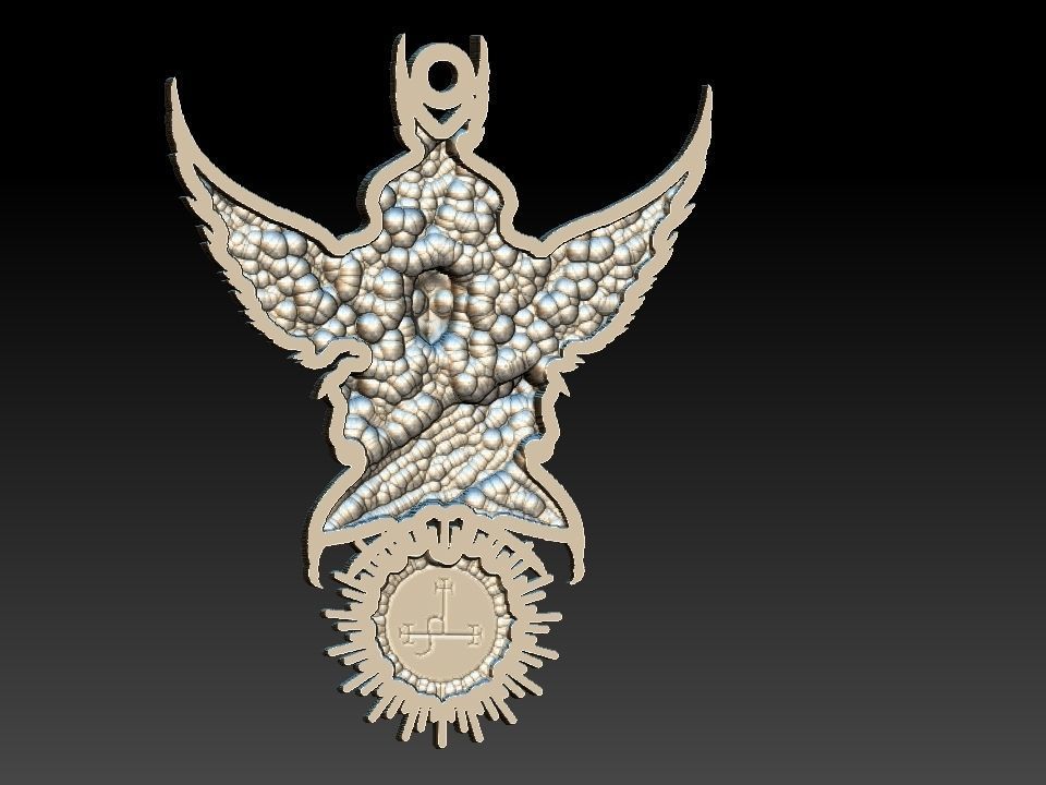 Lilith silver medallion with wings 3D print model_6