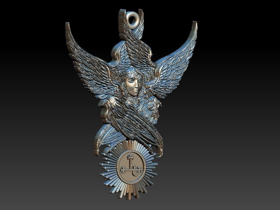 Lilith silver medallion with wings 3D print model_1