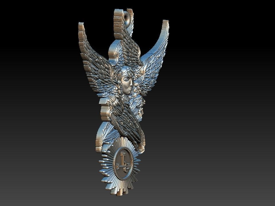 Lilith silver medallion with wings 3D print model_2