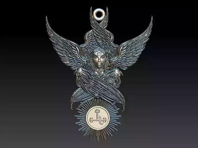 Lilith silver medallion with wings 3D print model