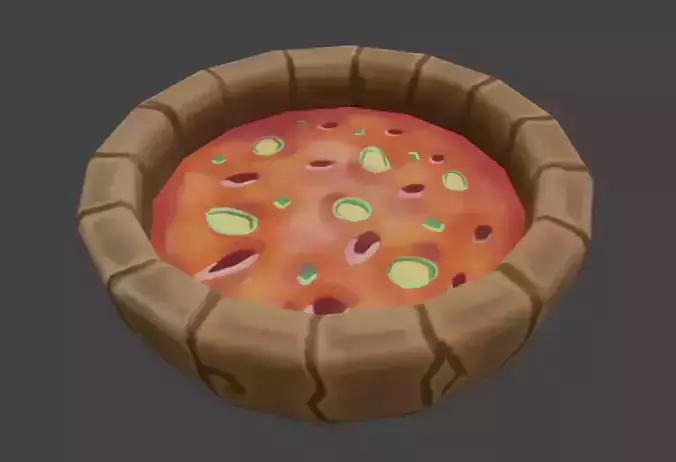 Stylized Wooden Soup Plate Handpaint Low-poly 3D model