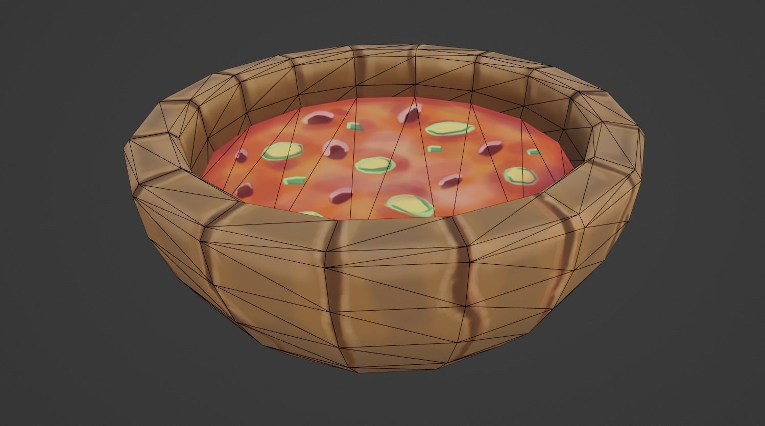 Stylized Wooden Soup Plate Handpaint Low-poly 3D model Low-poly 3D model_5