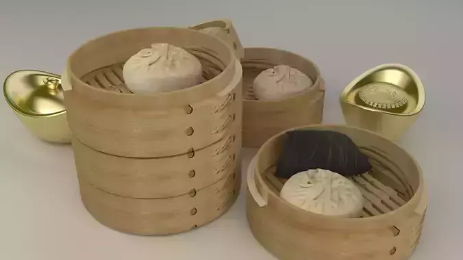 Chinese bamboo steamer Low-poly 3D model