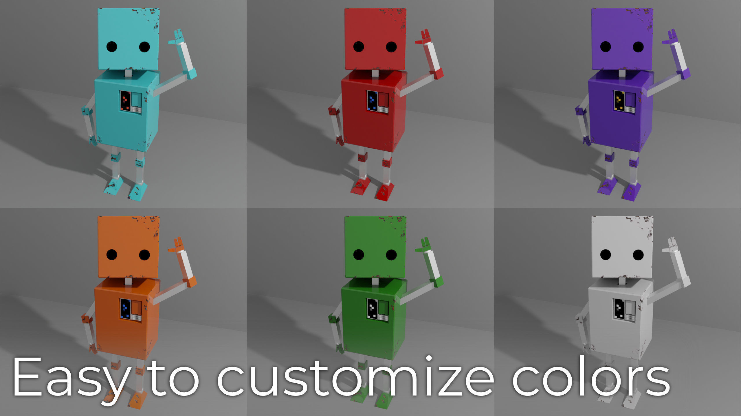 Cute Rectangular Robot for VRChat Low-poly 3D model_1