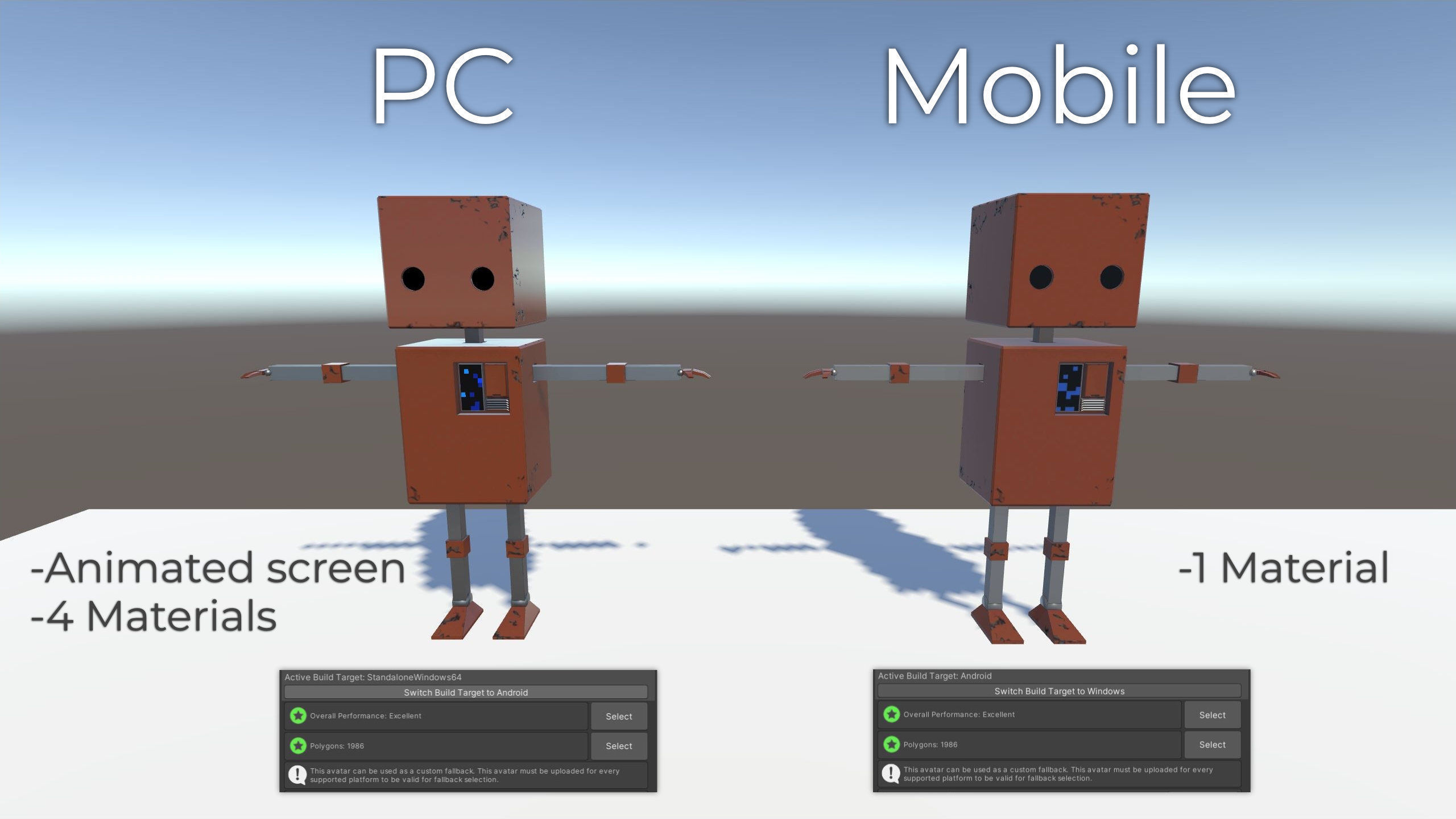 Cute Rectangular Robot for VRChat Low-poly 3D model_3