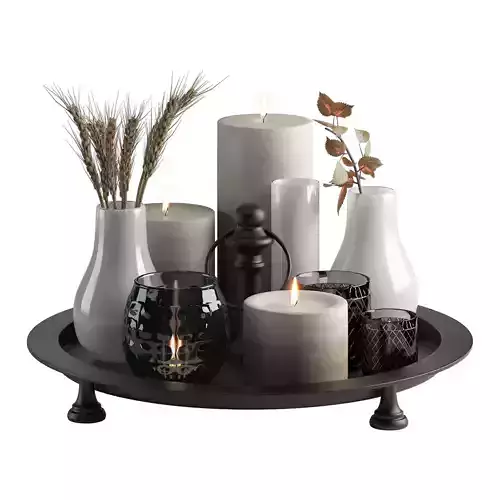 decorative set 5 tray with candles and vases