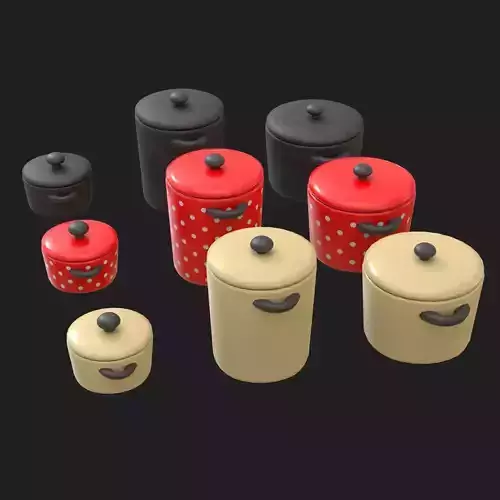 Pots 9 Piece Set Low-poly 3D model