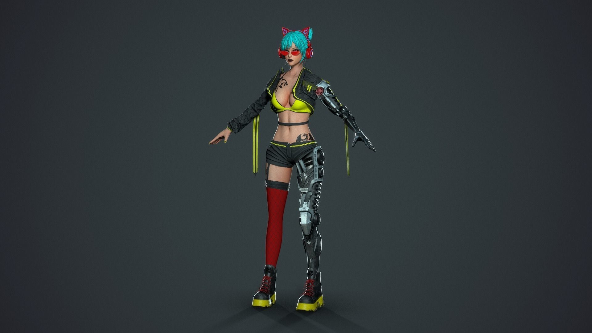 Cyberpunk Sniper Girl - Game Ready Low-poly 3D model_8