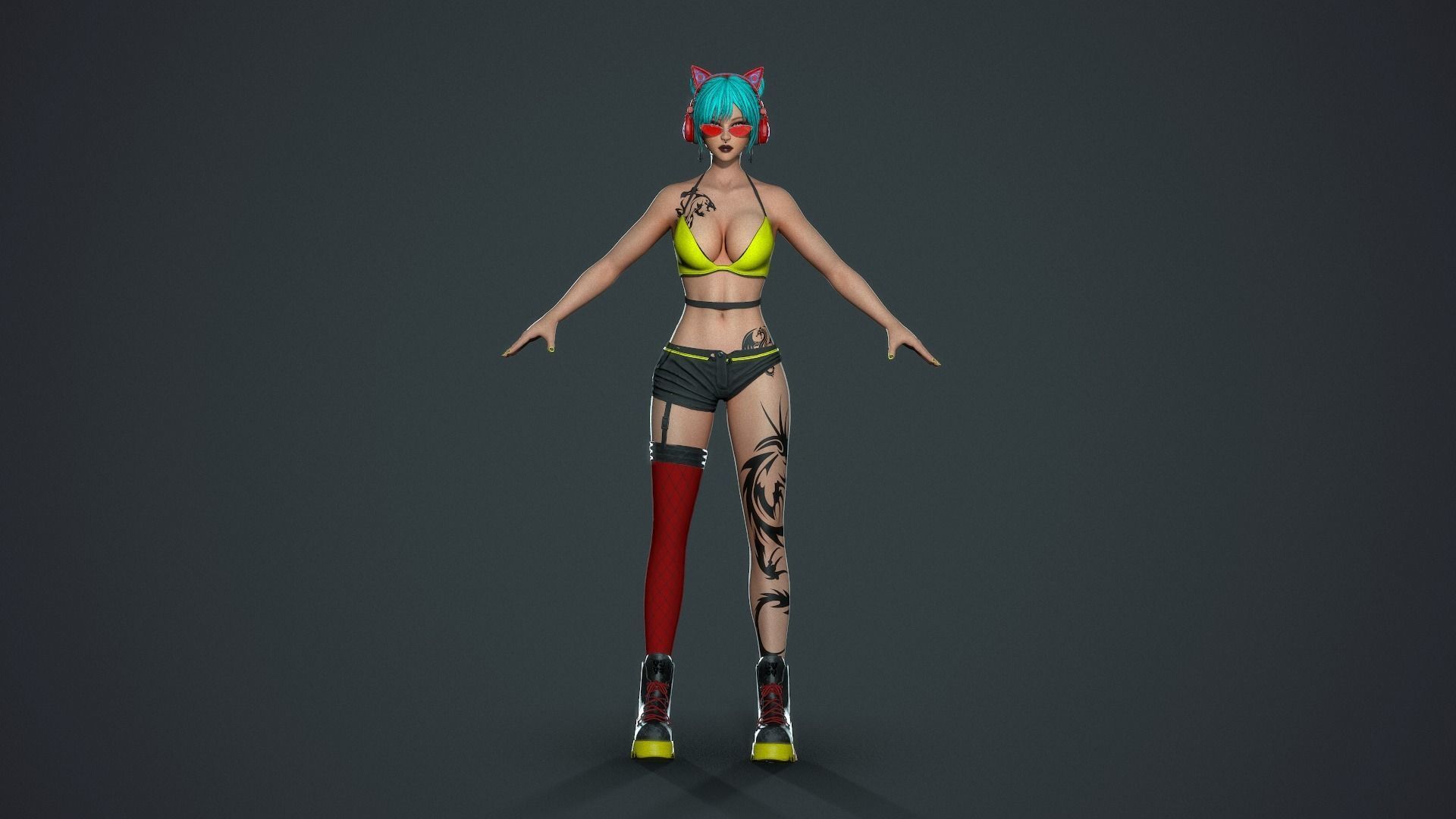 Cyberpunk Sniper Girl - Game Ready Low-poly 3D model_19