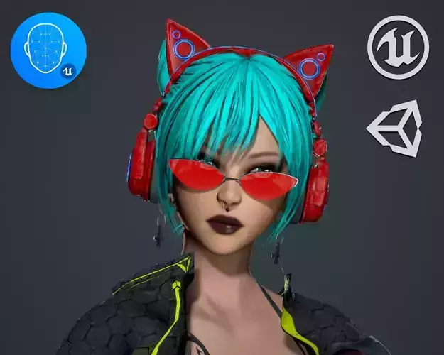 Cyberpunk Sniper Girl - Game Ready Low-poly 3D model Cyberpunk Sniper Girl - Game Ready Low-poly 3D model