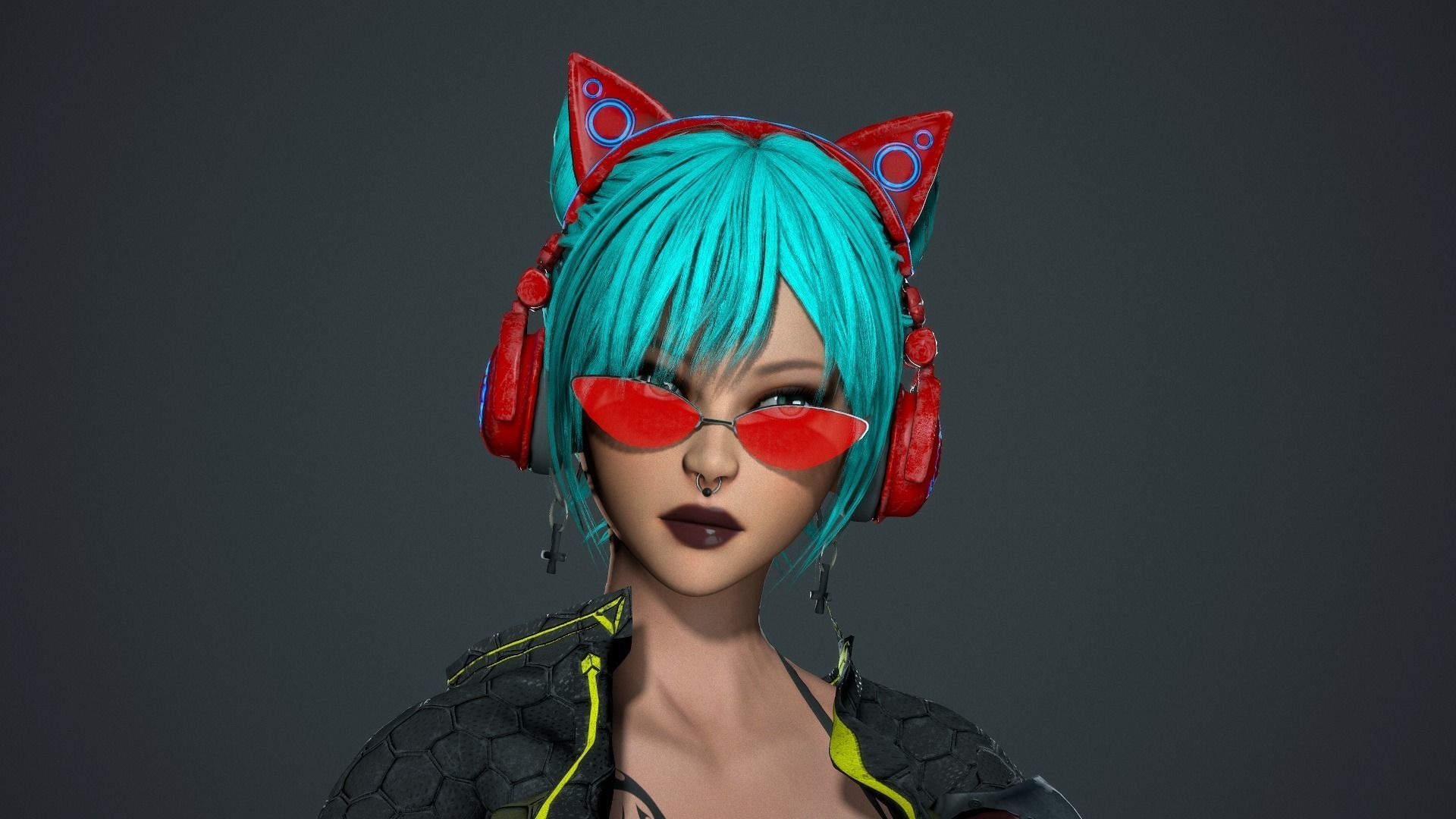 Cyberpunk Sniper Girl - Game Ready Low-poly 3D model_20