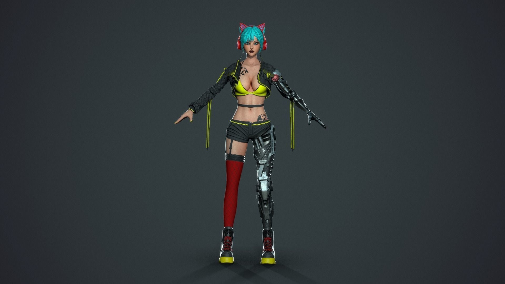 Cyberpunk Sniper Girl - Game Ready Low-poly 3D model_16