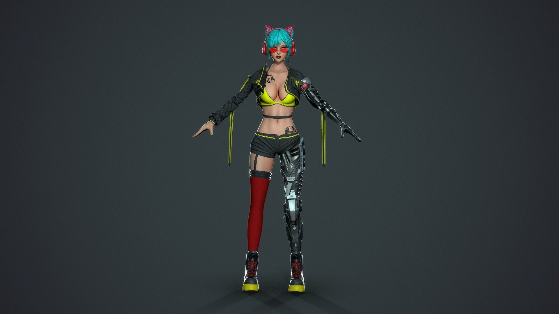 Cyberpunk Sniper Girl - Game Ready Low-poly 3D model_15