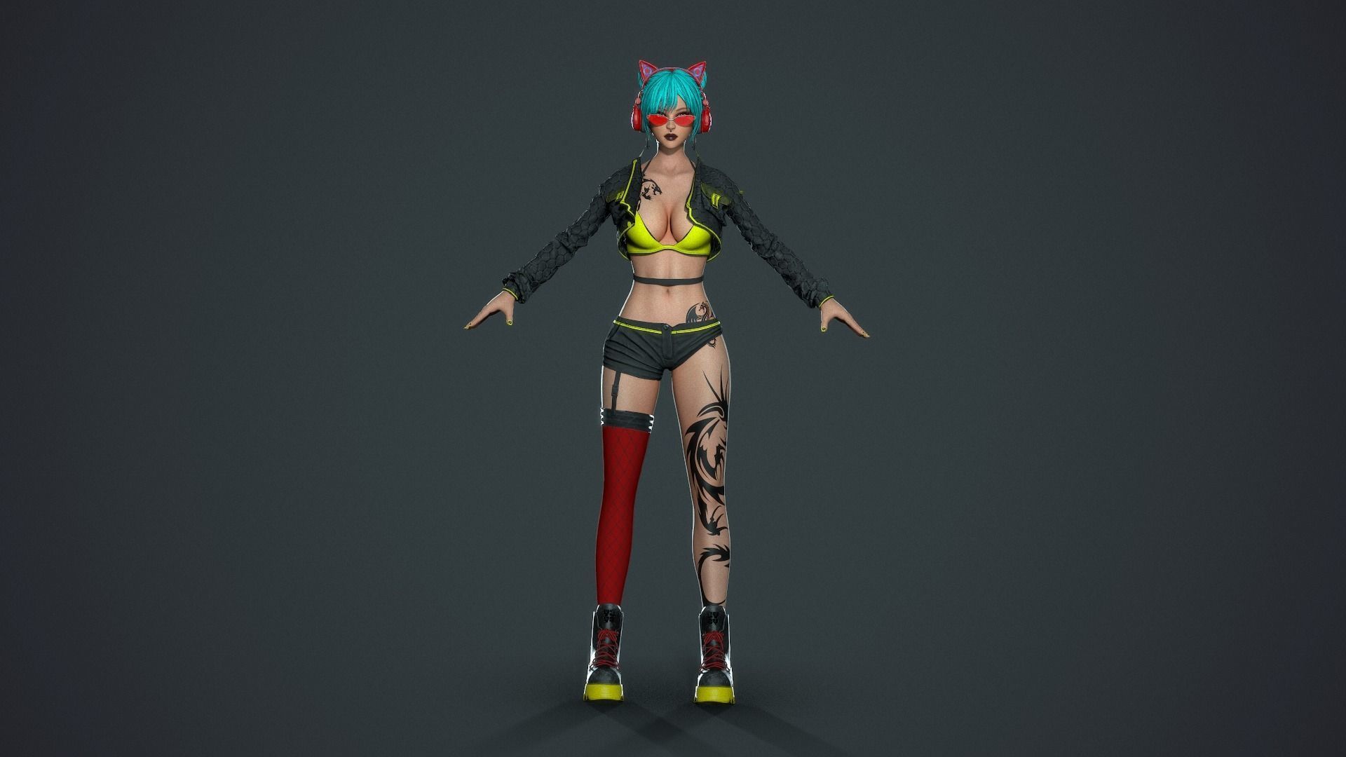 Cyberpunk Sniper Girl - Game Ready Low-poly 3D model_18