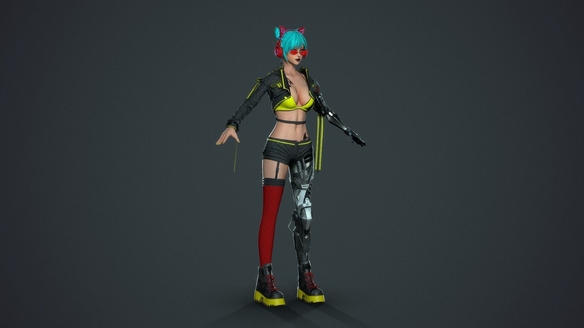 Cyberpunk Sniper Girl - Game Ready Low-poly 3D model_4
