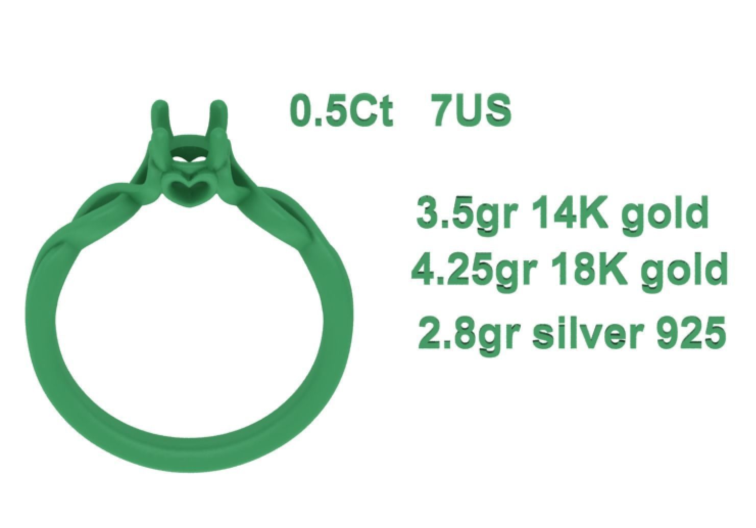 Diamond Solitaire Ring Half Carat Stone Heart Ring 3D print model_14