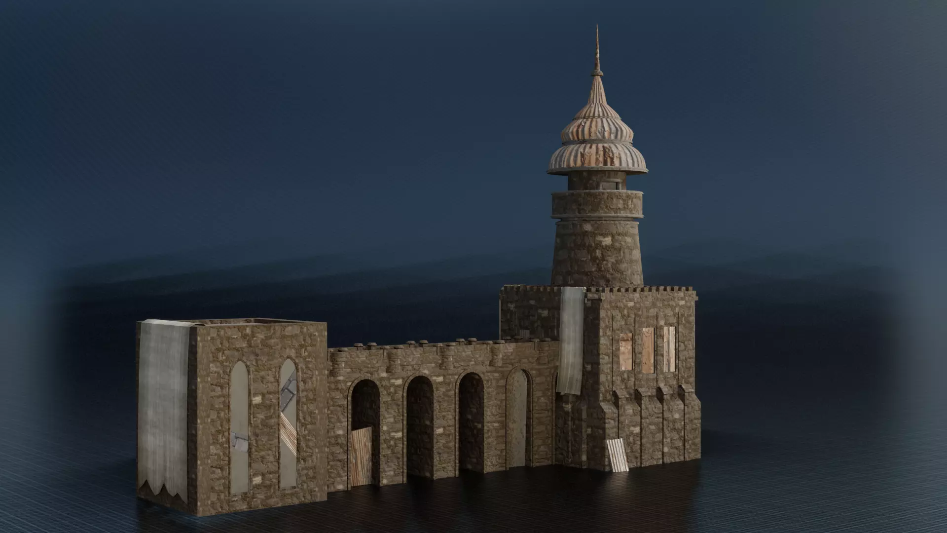 Modular Building Low-poly 3D model_0