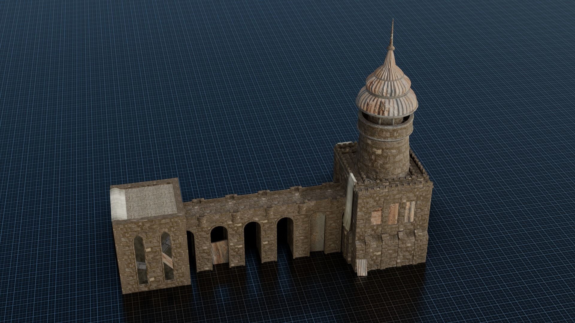 Modular Building Low-poly 3D model_1