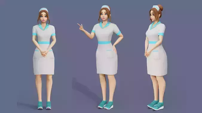 Nurse Cartoon Female Full Rigged Blender 