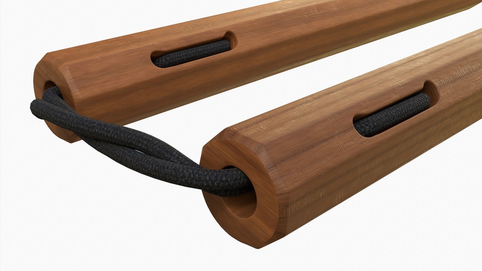 Nunchaku wood octagonal lace 3D model_3