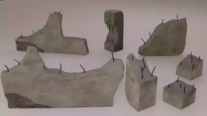 Lowpoly Ruin Walls Package For game Low-poly 3D model