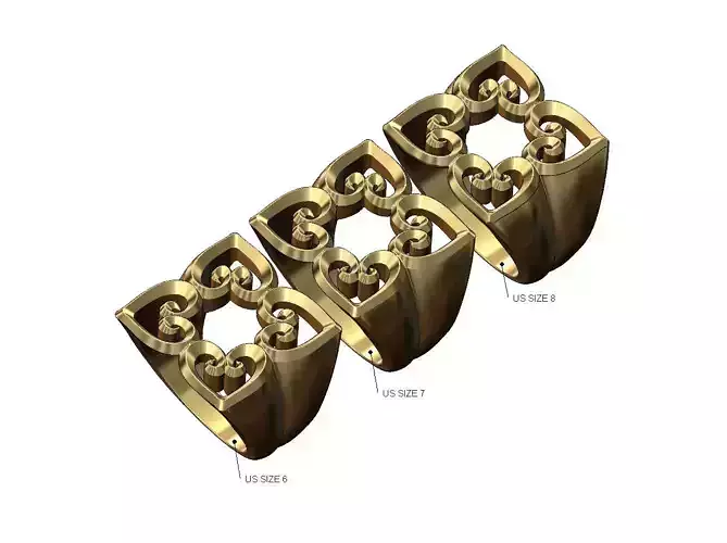 Square floral hearts fashion ring US sizes 6 7 8