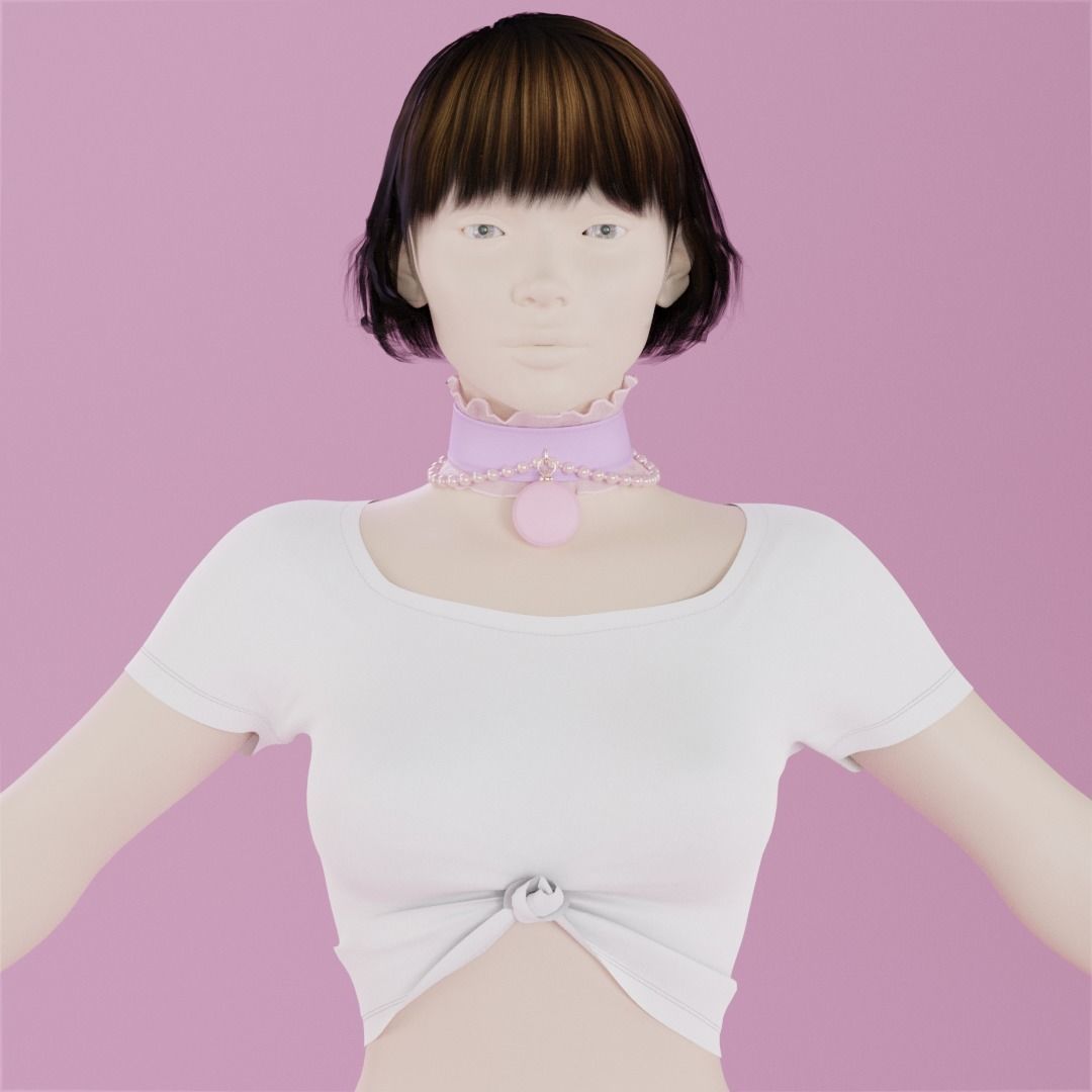 ruffle choker woman collar v1 3D model_1