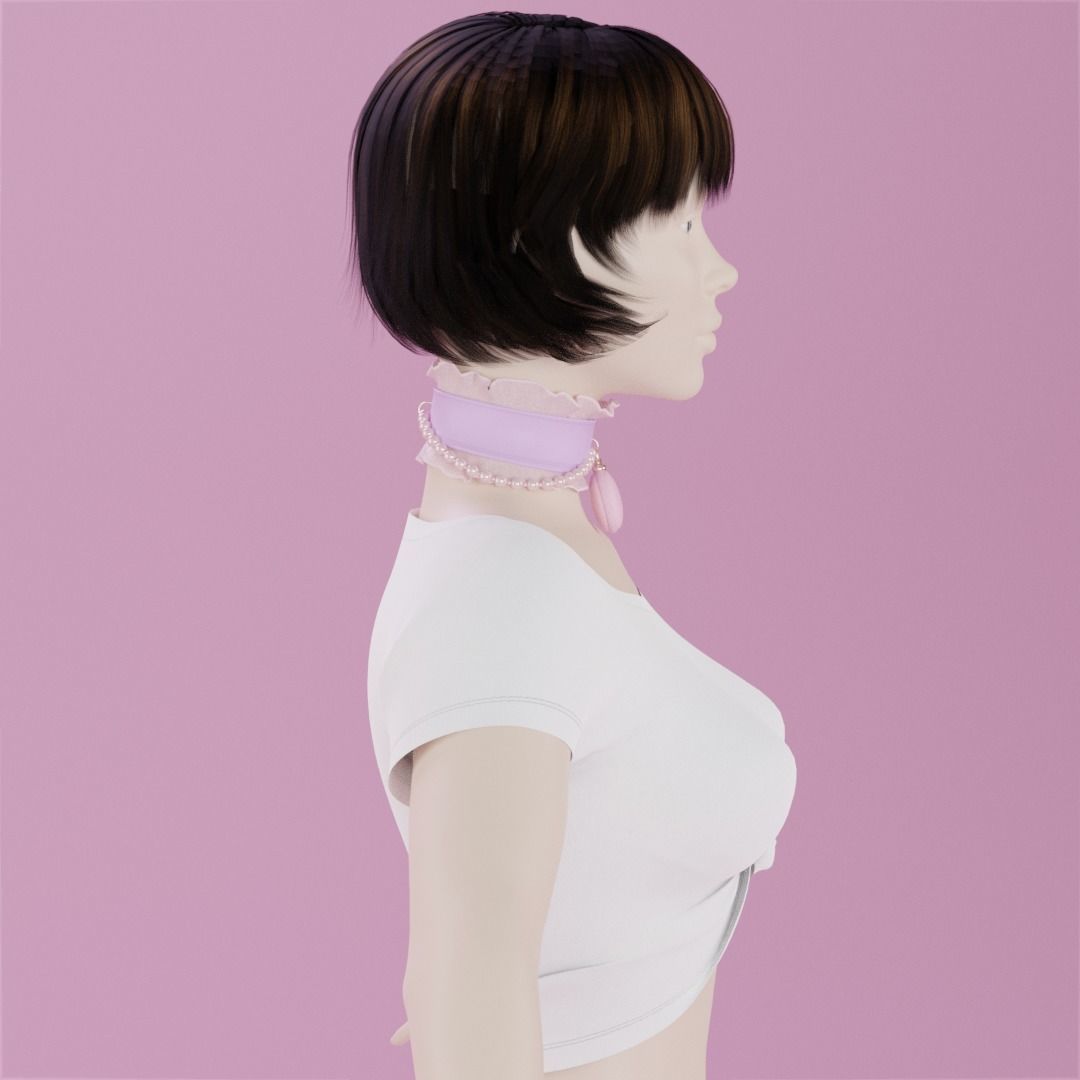 ruffle choker woman collar v1 3D model_2