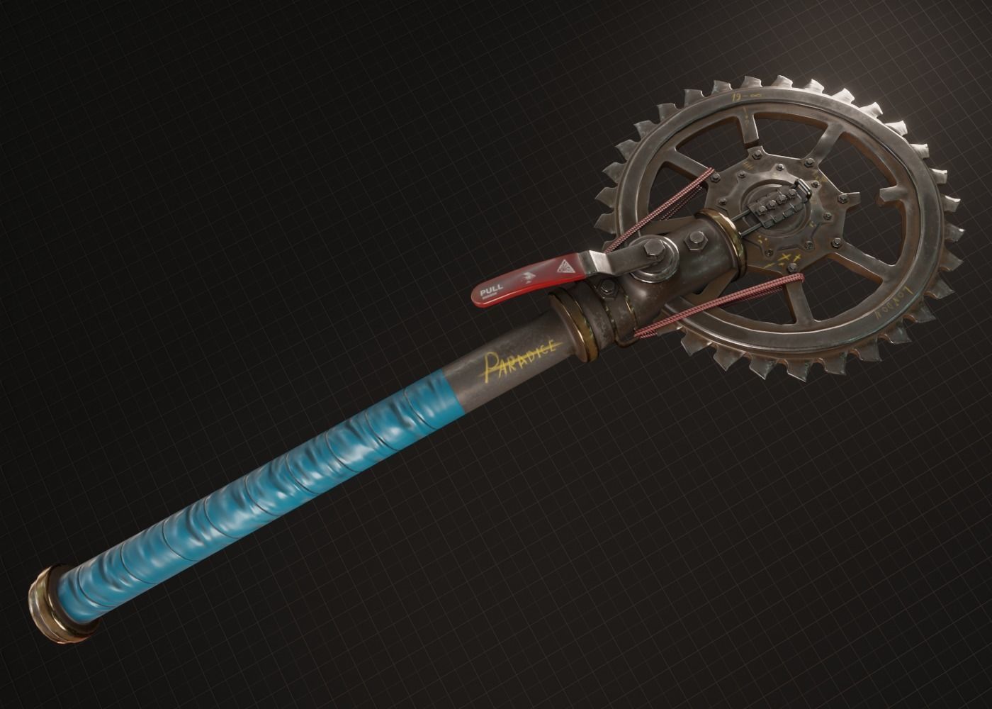 Cogwheel Axe Low-poly 3D model_1