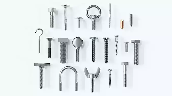 Collection of 21 bolts and screws 3D model