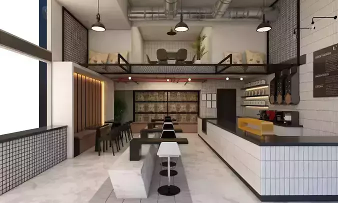 Coffee Shop 3D Industrial Style 3D model