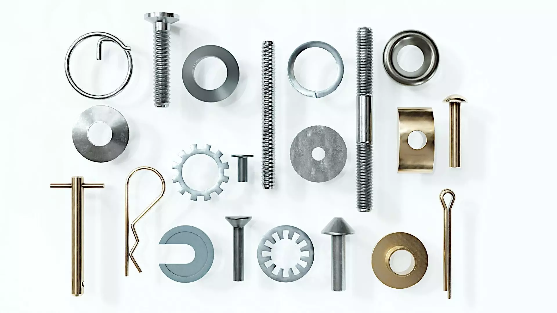 Collection of 21 rivets pins studs and washers 3D model_0